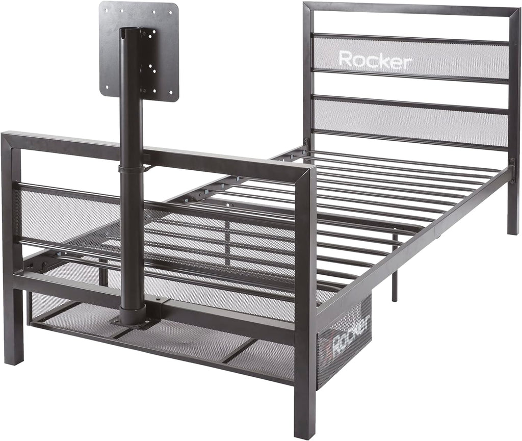 X-Rocker Basecamp TV Gaming Bed with Rotating TV Mount, Storage and Cable Management, Single 3ft Low Sleeper Bedstead, Metal Frame, Ideal for Kids Bedroom, Up to 32" TV Supported - Black