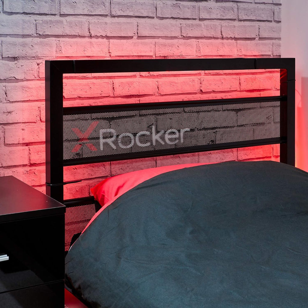 X-Rocker Basecamp TV Gaming Bed with Rotating TV Mount, Storage and Cable Management, Single 3ft Low Sleeper Bedstead, Metal Frame, Ideal for Kids Bedroom, Up to 32" TV Supported - Black