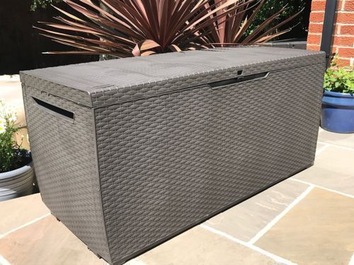Plastic Garden Storage Box Waterproof Rattan Cushion Chest Deck Patio Outdoor