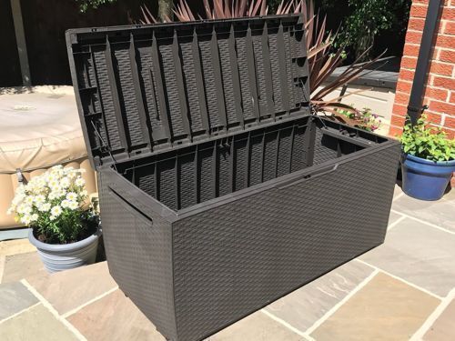 Plastic Garden Storage Box Waterproof Rattan Cushion Chest Deck Patio Outdoor